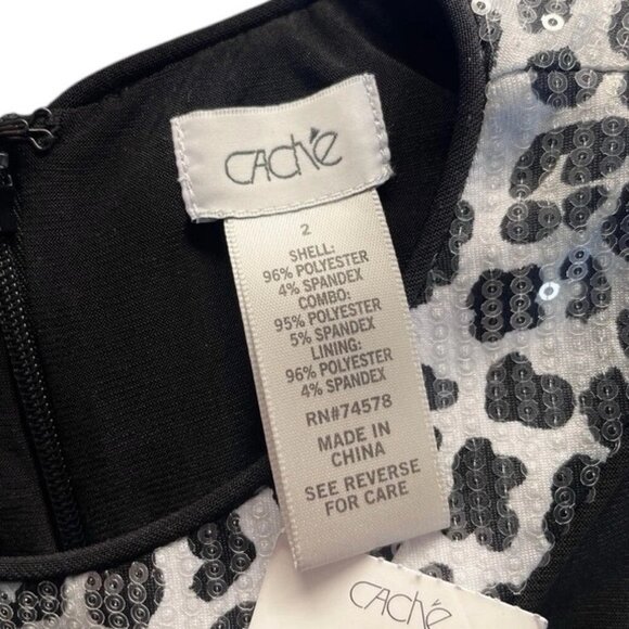 New Cache Leopard Print Sequined Ruched Bodycon Cocktail Dress Black Gray Size 2 - Picture 8 of 9